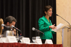 Governor Gina Raimondo addresses the Summit audience / Rupert Whiteley