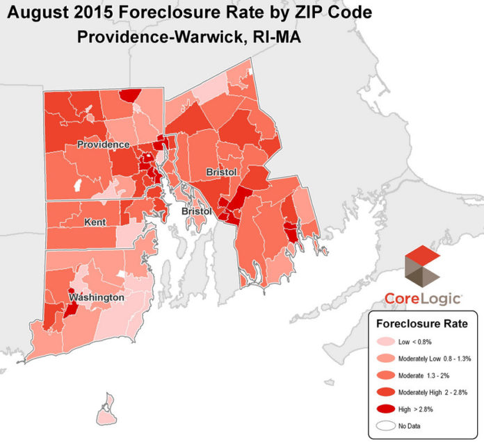 THE FORECLOSURE RATE in the Providence-Warwick metropolitan area was 1.8 percent in August, an increase compared with August 2014, CoreLogic said. / COURTESY CORELOGIC