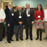 BRISTOL TOWN leaders and community members joined Roger Williams University for a celebration event on Nov. 18. Pictured, from left to right: Walter Burke, of Bristol Parks & Recreation; Donald Farish, Roger Williams University president; Tony Teixeira, Bristol town administrator; Pete Wilbur, vice president for outreach and engagement at RWU; Lane Sparkman, Mosaico Community Development Corp.; and David Cioe, the Bristol Elks and leader of the East Bay Cares program. / COURTESY ROGER WILLIAMS UNIVERSITY
