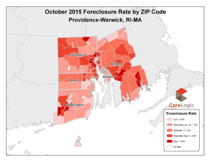 FORECLOSURE RATES in the Providence-Warwick metropolitan area increased 0.1 percentage points over the year in October, to 1.8 percent, CoreLogic said. / COURTESY CORELOGIC