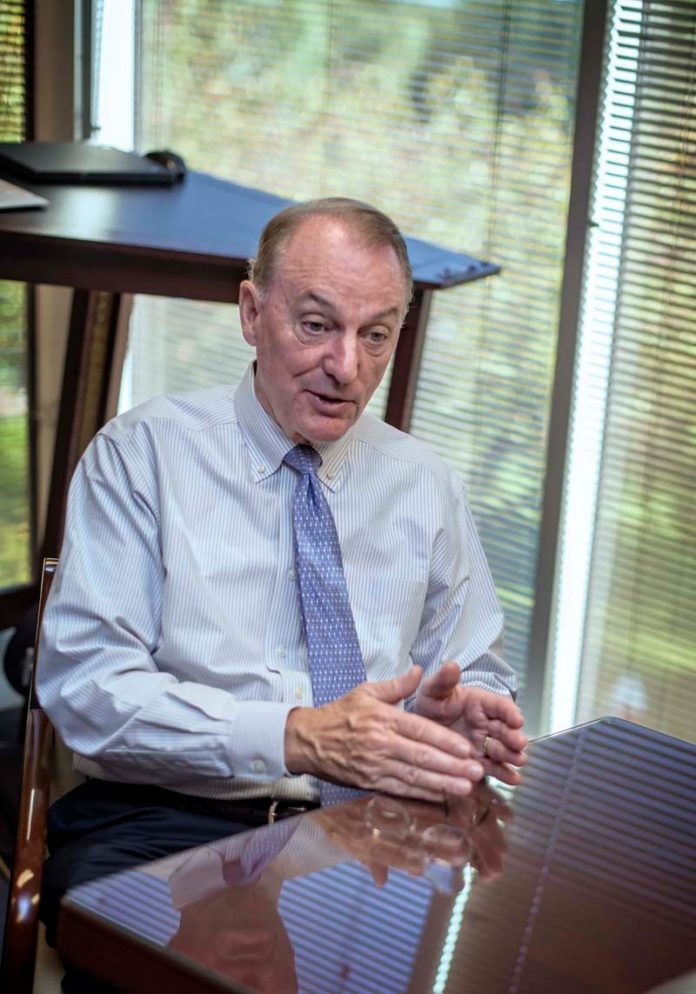 RONALD K. Machtley, Bryant University president, recently had his contract renewed by the board of trustees until 2020. / PBN FILE PHOTO/ MICHAEL SALERNO