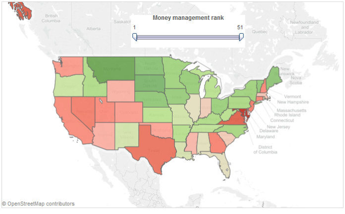 RHODE ISLAND RANKED right in the middle of the 50 states and Washington, D.C., at No. 26, for its citizens' ability to manage their money, according to a new survey by CreditCards.com. / COURTESY CREDITCARDS.COM