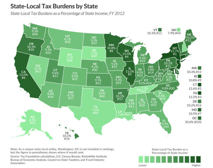 RHODE ISLAND had the ninth-highest state-local tax burden in the country in fiscal 2012, according to the Tax Foundation. / COURTESY TAX FOUNDATION