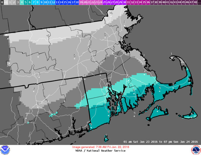 THE MAP shows the amount of snow expected to hit the region this weekend. / COURTESY NATIONAL WEATHER SERVICE