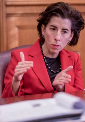 GOV. GINA M. Raimondo said that by building a new transit corridor &quot;connecting downtown, the 195 land and our world-class universities, we&rsquo;ll strengthen our pitch to businesses for why Providence is a great place to relocate or grow a business.&rdquo; / PBN FILE PHOTO/ MICHAEL SALERNO