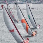 FOUR TEAMS FROM THE most-recent Volvo Ocean Race sail through Newport harbor during the race's May 2015 stop in Rhode Island. The event is slated to return to Newport in May 2018. / COURTESY VOLVO OCEAN RACE/CARMEN HIDALGO