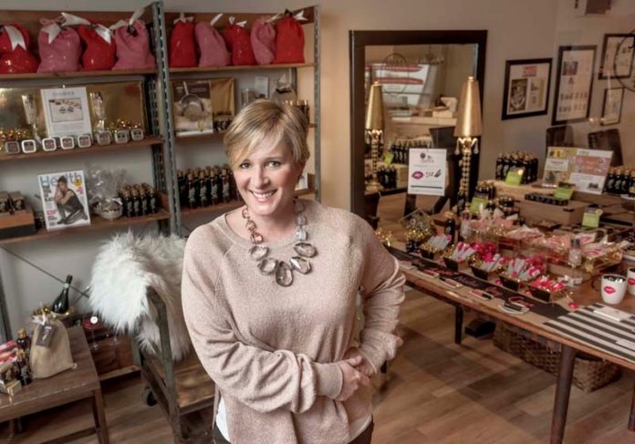 SUCCESS BREWING: Stephanie Additon, owner of Java Skincare, is seen in her store at 14 Main St. in North Kingstown. Additon's showroom has an eclectic assortment of items for sale. / PBN PHOTO/  MICHAEL SALERNO