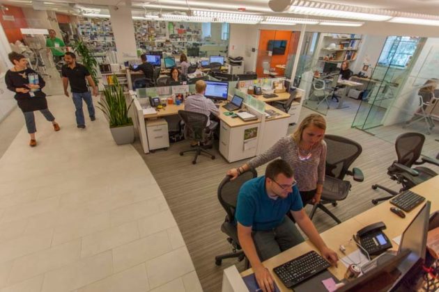 INFORMATION EXCHANGE: Clients are seen at LabCentral. Young companies pay a reasonable, all-inclusive monthly fee to share common facilities and equipment &ndash; and often, ideas. / COURTESY LABCENTRAL, PAUL AVIS/AVIS STUDIO