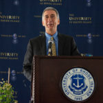 E. Paul Larrat, dean of URI’s College of Pharmacy and the first coordinating dean of the Academic Health Collaborative executive committee, discusses key elements of the new initiative. / COURTESY NORA LEWIS/URI