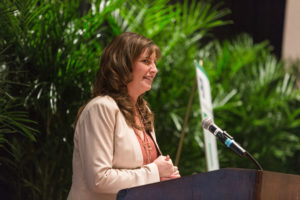 KPMG PROVIDENCE OFFICE MANAGING PARTNER Kristin Fraser welcomes attendees to PBN's first C-Suite Awards program, held Tuesday at the Omni Providence Hotel. / PBN PHOTO/RUPERT WHITELEY