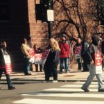 VERIZON WORKERS were protesting last month at 155 Westminster St. outside of a Verizon call center in Providence. Verizon Communications Inc. and its two unions reached an agreement in principle on a new labor contract, the U.S. Labor Department said Friday. / PBN PHOTO/ELI SHERMAN