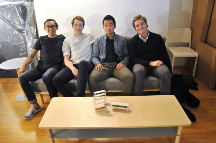THE GREYCORK TEAM, from left to right, Alec Babala, Jonah Willcox-Healey, Myung Chul (Bruce) Kim and John Humphrey. They run their easy-to-assemble furniture business out of downtown Providence. / PBN FILE PHOTO/FRANK MULLIN