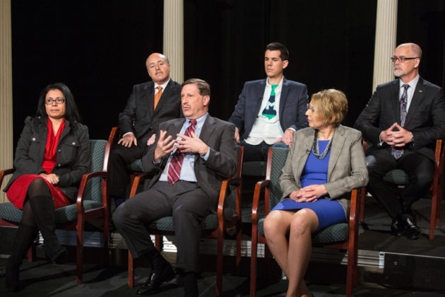 ENGAGEMENT REQUIRED: While Neil D. Steinberg, president and CEO of the Rhode Island Foundation, challenged the business community to become more civically involved, all six members of the panel said businesses have a responsibility beyond their own bottom lines.