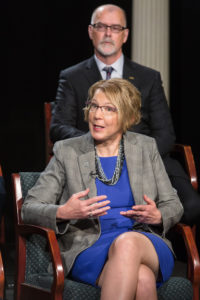 TOURISM MATTERS: BankNewport President and CEO Sandra J. Pattie emphasized that no matter the poor rollout of a new state tourism program, it was important for the state's economic health. In the background is Gilbane Building Co. President and CEO Michael E. McKelvy.