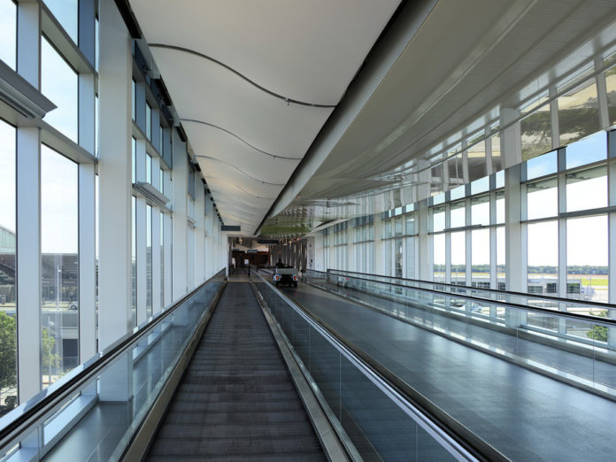 THE SKY BRIDGE at T.F. Green Airport is shown in this photograph. Passenger traffic increased 5.1 percent over the year in June at the airport. / COURTESY GETTY IMAGES