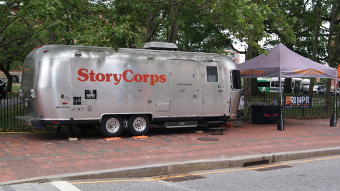 Rhode Island Public Radio, a National Public Radio member station, will play host to StoryCorps MobileBooth through July 27 as the mobile recording studio makes Providence’s Burnside Park its home and invites residents to sign up for interviews. / COURTESY AARON READ/RIPR