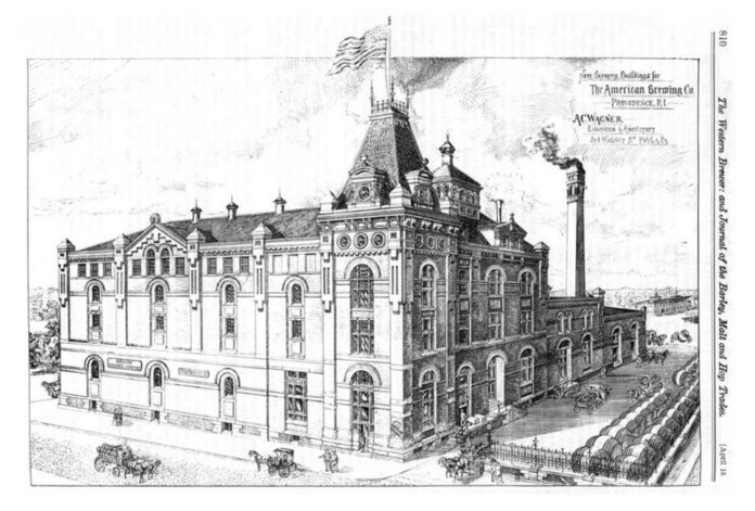 THIS 1892 RENDERING OF the American Brewing Co.'s production facility shows it at the time of its construction. The building has been placed on the National Register of Historic Places. / COURTESY HISTORICAL PRESERVATION & HERITAGE COMMISSION