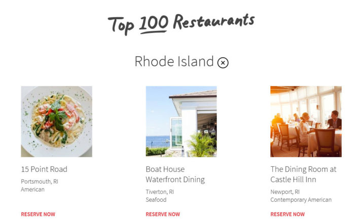 OPENTABLE  named three Rhode Island restaurants to its list of the 100 most scenic in the country: 15 Point Road in Portsmouth, Boat House Waterfront Dining in Tiverton and The Dining Room at Castle Hill Inn in Newport. / COURTESY OPENTABLE