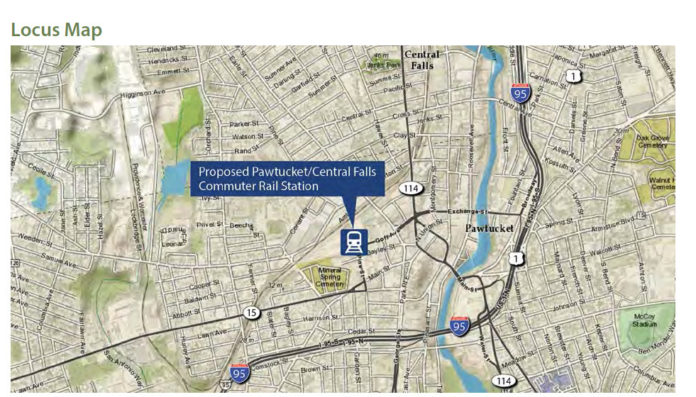 THIS IS THE site of the proposed Pawtucket/Central Falls commuter rail station. The project was awarded a $13.1 million federal TIGER grant. / COURTESY R.I. DEPARTMENT OF TRANSPORTATION