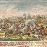 An engraving by Peter Schenk illustrates the Sadkeche Fight, a battle associated with the Yamasee War in South Carolina. / COURTESY SWANN AUCTION GALLERIES