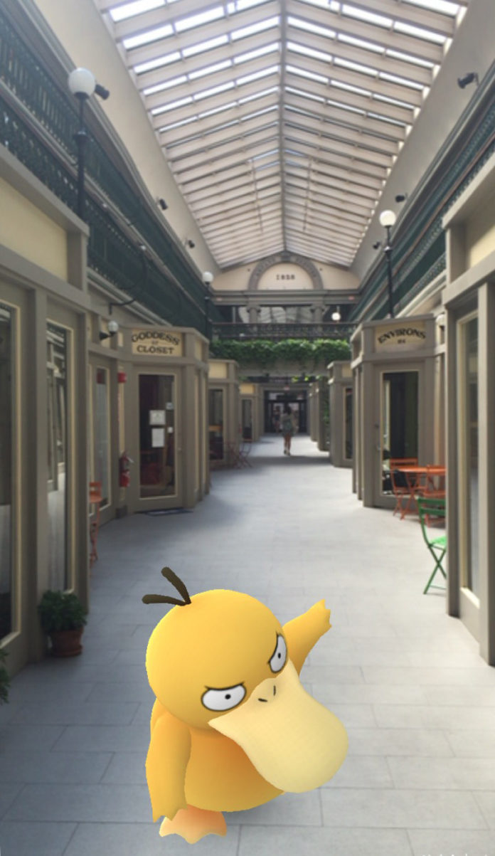 A Psyduck, one of hundreds of types of Pokémon, appears in the Providence Arcade. / COURTESY NINTENDO