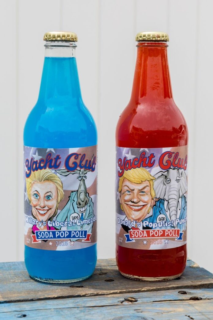 WHAT WILL be the most popular? Hillary's Liberal Limeade or Donald's Populist Punch? And will the soda pop poll results match the election results in November? The new sodas, which made their debut this week, were created by Yacht Club Bottling Works in North Providence  The company will release which soda was more popular after the election. / COURTESY YACHT CLUB BOTTLING WORKS