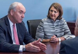 THINKING ALIKE: Locke Lord Providence Managing Partner Christopher Graham, left, is seen with firm Chairwoman Jerry Clements. Locke Lord last year merged with Edwards Wildman LLP in Providence. / PBN PHOTO/ MICHAEL SALERNO