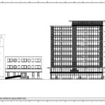 A developer who wants to build an 11-story building over a parking lot on Canal Street downtown has requested several waivers from the city&rsquo;s new zoning ordinance. The proposed building is seen to the right in this architect's rendering. / COURTESY JO ANN BENTLEY ARCHITECTS