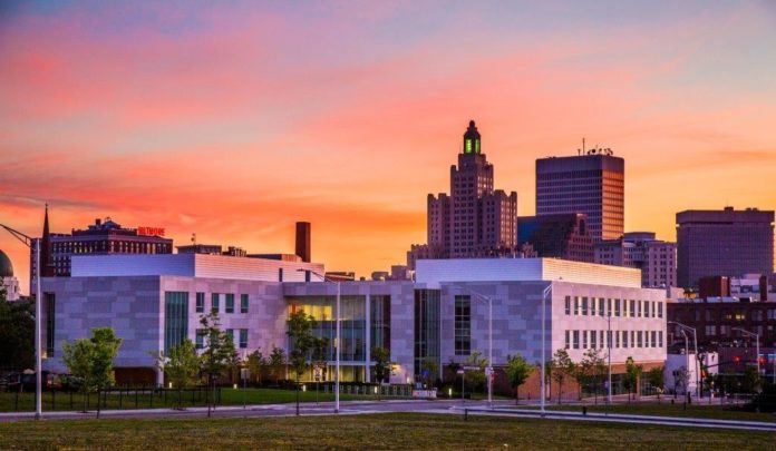 THE JOHN J. BOWEN CENTER FOR SCIENCE AND INNOVATION is set for a Sept. 1 opening. The 71,000-square-foot building will house classrooms and offices, and is designed to encourage collaborative learning. / COURTESY JOHNSON & WALES UNIVERSITY