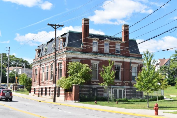 The city of Woonsocket hopes to repurpose a historic former office building that supported the now-razed Lafayette Worsted Mill complex. / COURTESY CITY OF WOONSOCKET