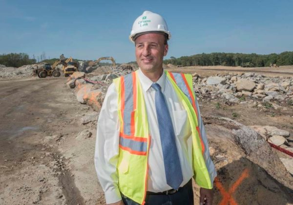 NEW DIGS: Michael  Knipper, executive vice president and head of property at Citizens Financial Group Inc., is seen at the construction site for the bank's new campus at 671 Greenville Ave. in  Johnston. / PBN PHOTO/ MICHAEL SALERNO