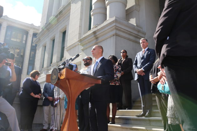 MAYOR JORGE O. ELORZA speaks at a press conference Thursday where he announced a plan to launch a day center program that will connect individuals to community resources as well as a new way to donate to the homeless. / COURTESY MAYOR'S OFFICE