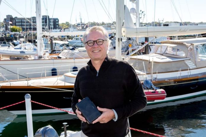 WAVE RIDER: Siren Marine CEO Daniel A. Harper hopes to revolutionize the connected-boat market with the MTC Pro, a new Cloud-based wireless system. / PBN PHOTO/ KATE WHITNEY LUCEY