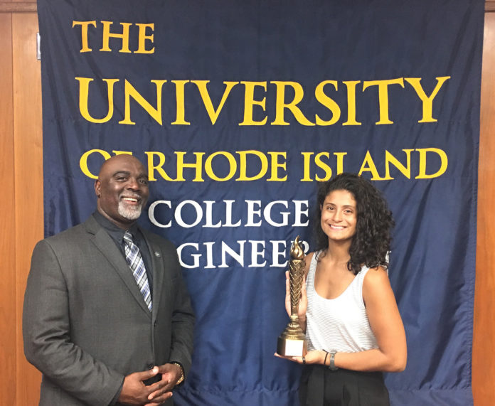 CHARLES WATSON, assistant director for diversity in the URI College of Engineering, and student Frances N. Vazques of Providence. “It is a unique program like this that exposes us to role models and opportunities,” Vazques said of the Louis Stokes Alliance for Minority Participation initiative. / COURTESY CHARLES WATSON