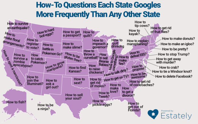 ESTATELY ASSEMBLED a list of the how-to questions that each state Googles more frequently than any other state. / COURTESY ESTATELY