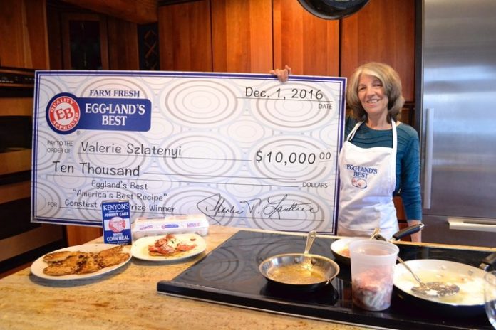 VALERIE SZLATENYI, of South Kingstown, is the grand prize winner in the Eggland’s Best 2016 “America’s Best Recipe” contest for her Johnny Cakes and Lobster Eggs Benedict recipe. / COURTESY EGGLAND'S BEST