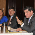 CYBER CHALLENGE: Panelists at the Cybersecurity Summit hosted by Providence Business News at the Crowne Plaza Providence-Warwick on Dec. 8. From left, Peter Nelson, co-founder of NetCenergy LLC; Francesca Spidalieri, senior fellow for cyber leadership at the Pell Center at Salve Regina University; Timothy J. Edgar, academic director, executive master in cybersecurity and fellow, Watson Institute for International & Public Affairs at Brown University; and Stephen Ucci, counsel from Adler Pollock & Sheehan PC and a member of the R.I. House. / PBN PHOTO/MIKE SKORSKI