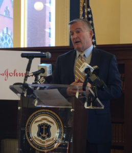 STEVE WRENN, global vice president – chief applications officer for Johnson & Johnson, speaks at a press conference Monday announcing the global health care company's plan to open a new health technology center at 1 Ship St. in Providence. Johnson & Johnson will hire 75 employees starting next year. / PBN PHOTO/NANCY KIRSCH