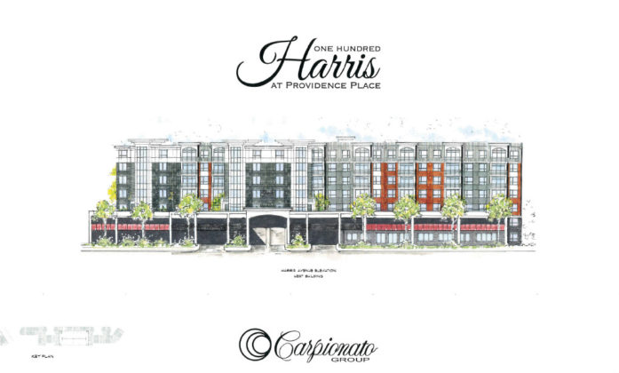 THE Carpionato Group LLC is proposing to develop a cleared site near Providence Place mall with two multi-story apartment structures and a parking garage. / COURTESY GATE 17 ARCHITECTURE