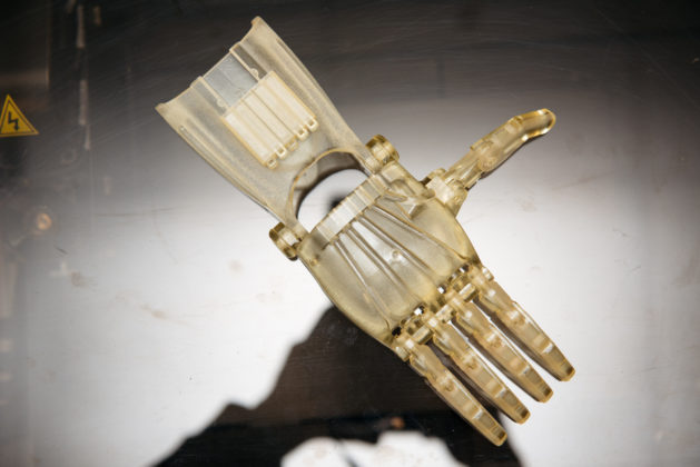 A SAMPLE of the 3D prosthetic hand that was produced on New England Institute of Technology&rsquo;s 3D printer.  Each hand takes nearly 19 hours to print and 1 &frac12; hours to clean. / COURTESY TREVOR HOLDEN PHOTOGRAPHY