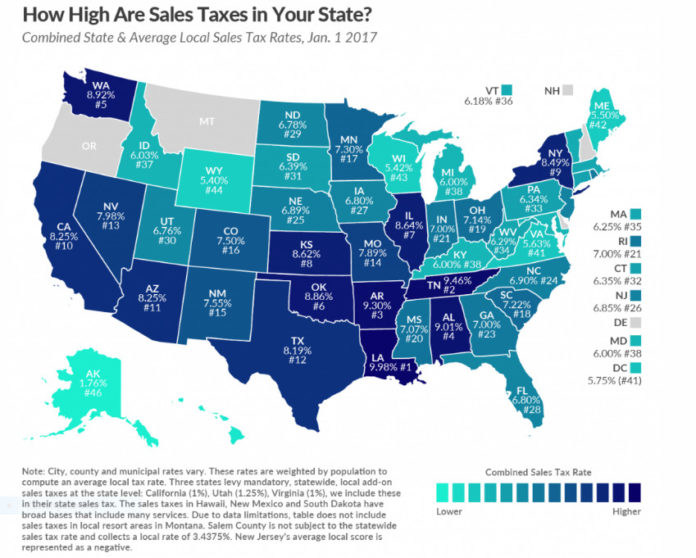 THE TAX FOUNDATION said Louisiana leads the nation with the highest combined state and average local sales tax rate at 9.98 percent. / COURTESY TAX FOUNDATION
