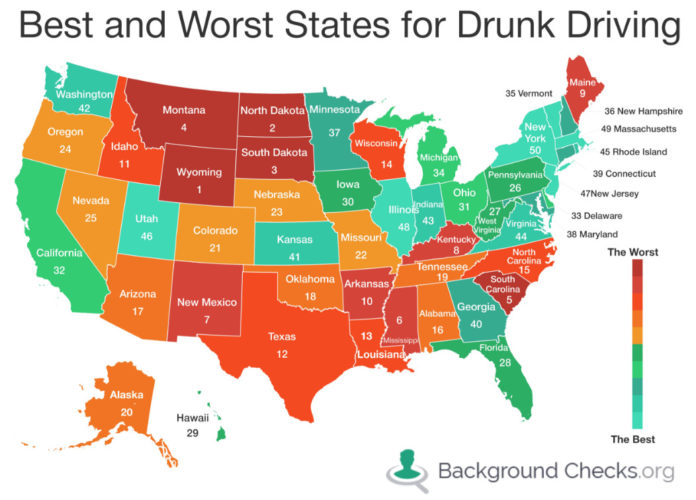 RHODE ISLAND ranked sixth lowest for drunken driving incidents in the U.S., according to BackgroundChecks.org. / COURTESY BACKRGOUNDCHECKS.ORG