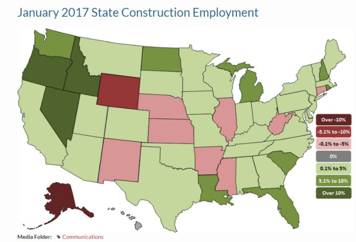 THE ASSOCIATED GENERAL CONTRACTORS OF AMERICA said Rhode Island ranked fourth highest in the nation in January for its year-over-year 8.9 percent construction job gain. / COURTESY ASSOCIATED GENERAL CONTRACTORS OF AMERICA