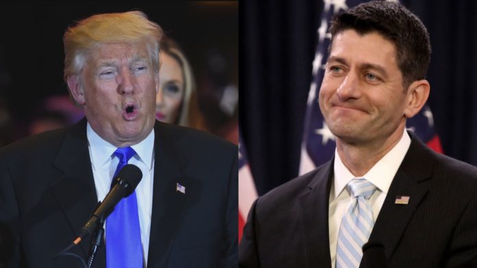 PRESIDENT DONALD TRUMP, left, and House Speaker Paul Ryan, on right. Ryan called off the vote that Trump had demanded he hold Friday on the health-care bill after visiting the president at the White House, according to a senior leadership aide. / BLOOMBERG NEWS PHOTO