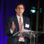 ASTRONOVA CEO AND PRESIDENT Gregory A. Woods delivers remarks to attendees of PBN's fourth Manufacturing Awards event, held at WaterFire Providence's new Valley neighborhood headquarters. / PBN PHOTO/RUPERT WHITELEY
