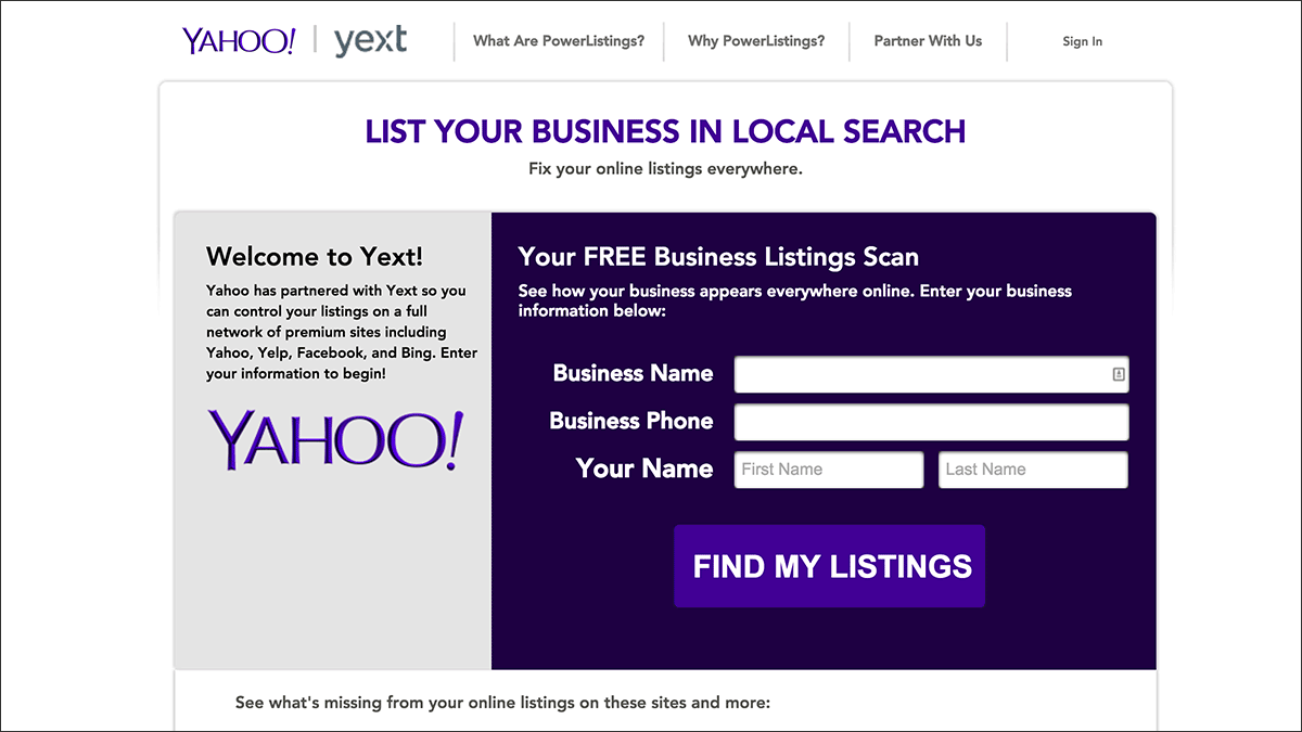 Yahoo Small Business Listing