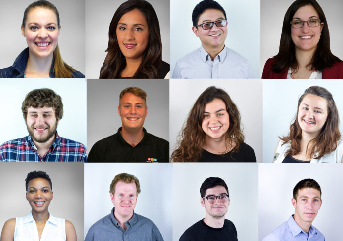 RDW Group has hired 12 new employees. From left to right, top row: Marian Visona, Bianca Micheletti, Doug Chan, Giselle Mahoney. From left to right, middle row: Eric Volkernick, Ethan Borchelt, Iona Holloway, Allison Griggs. From left to right, bottom row: Marisa Meyers, Neil Arnold, Robert Bernier, Zack Hanerfeld. /COURTESY RDW