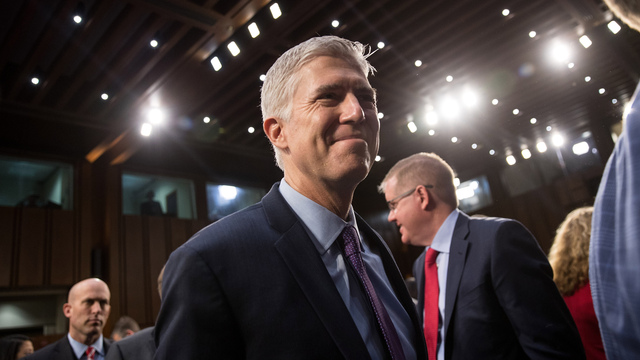 Neil Gorsuch THE 52-48 party-line vote called for by Majority Leader Mitch McConnell Thursday will let the Senate confirm Neil Gorsuch on Friday to take a court seat that Republicans refused to let President Barack Obama fill during his last year in office. /BLOOMBERG NEWS PHOTO