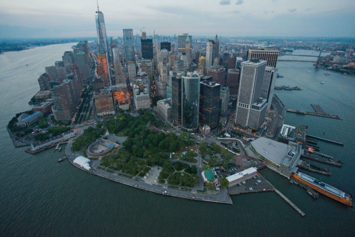 U.S. TREASURY SECRETARY Steven Mnuchin said neither he, nor the treasury, are not in favor of breaking up major U.S. banks as part of economic policy. Above: An aerial view of Lower Manhattan on Friday, June 19, 2015. BLOOMBERG / CRAIG WARGA