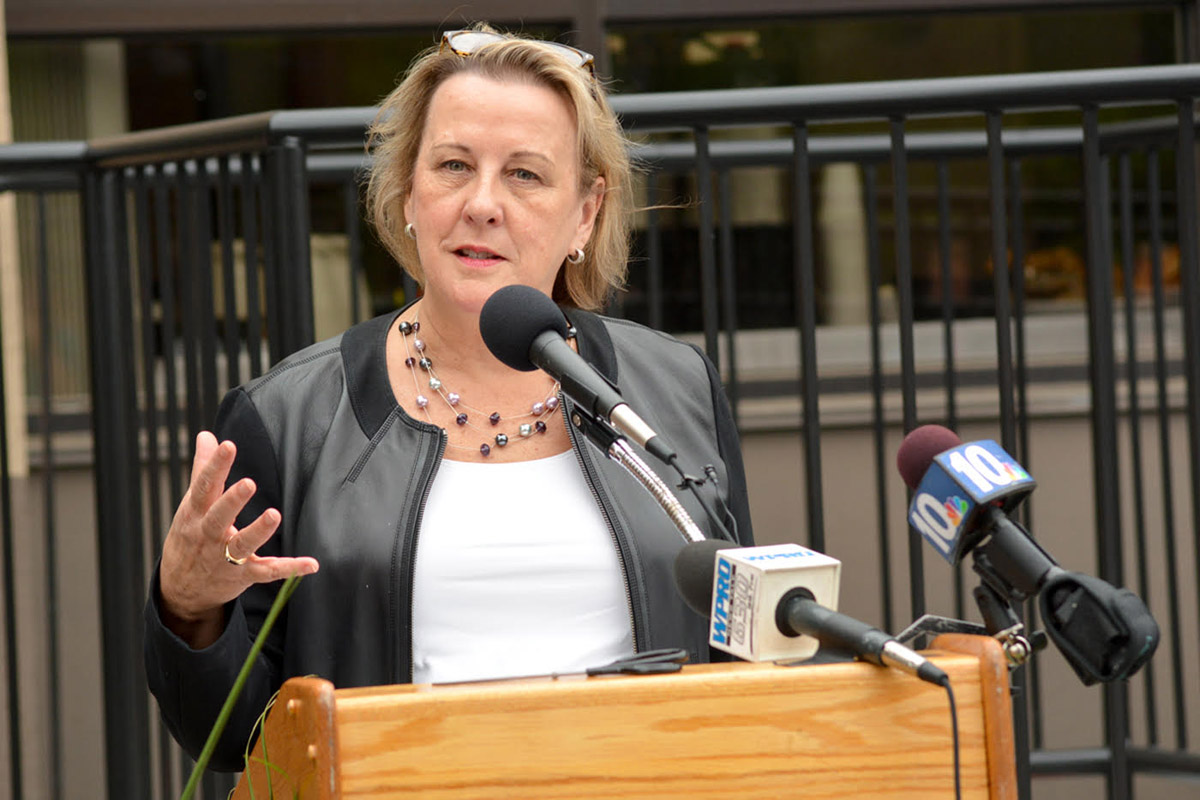 RHODE ISLAND Hospital President Margaret M. Van Bree speaks during the June 19 opening of the Lifespan Recovery Center, which will assist patients struggling with opioid addiction. /COURTESY LIFESPAN